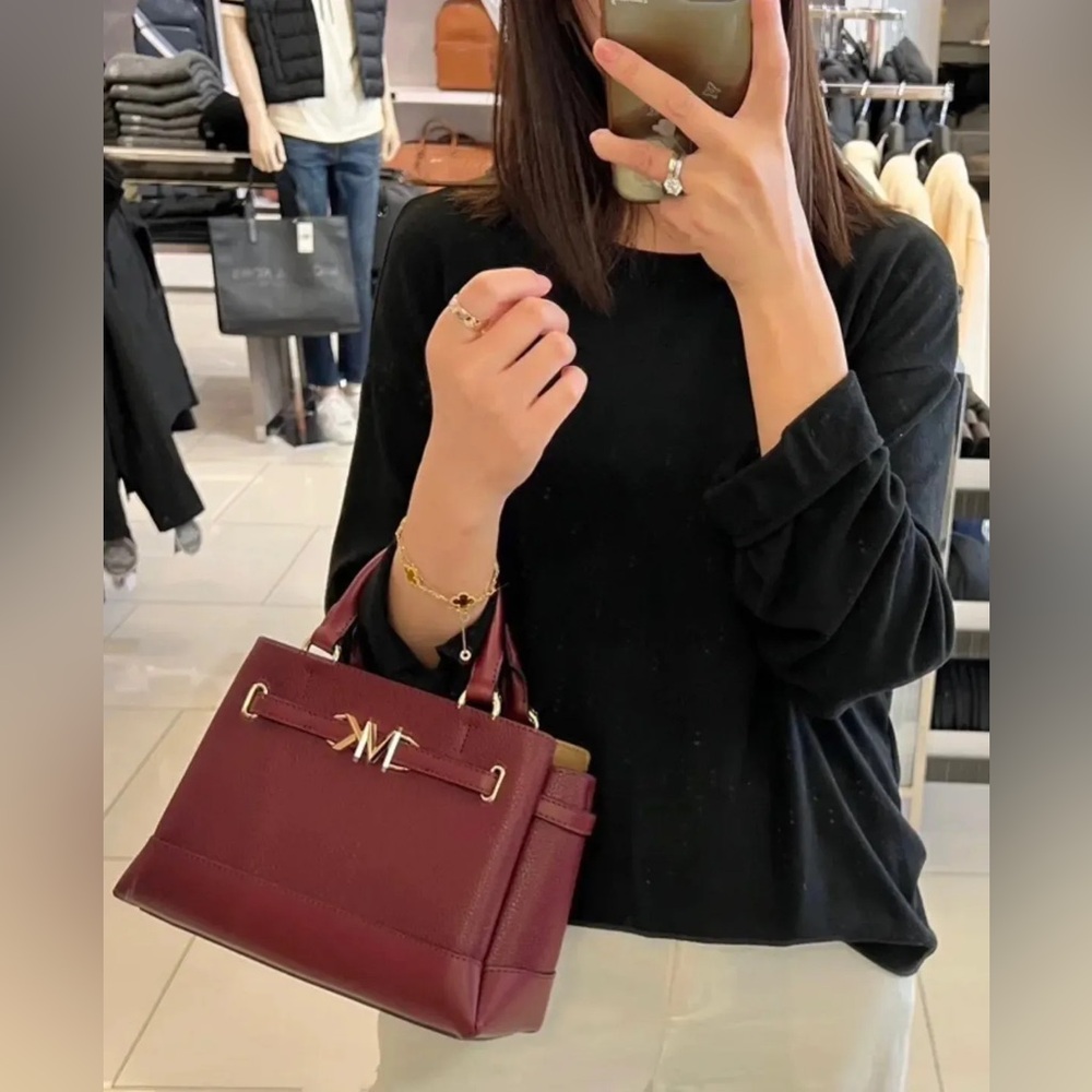 SOLD NEW Michael Kors Reed Dark Cherry Leather Small Belted Crossbody Bag - Picture 2 of 15